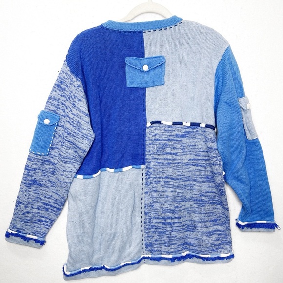 Storybook Knits Blue Denim Laundry Inspired Cardigan Sweater Colorblock Large - Picture 2 of 15